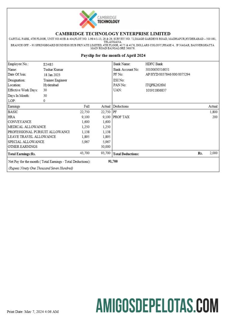 Para download Modelo de recibo de pagamento da Cambridge Technology Enterprises em formatos Word e PDF.pdf, 1